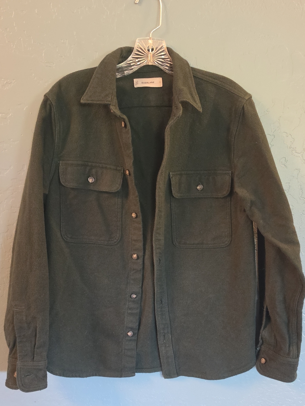 Everlane Men's Forest Green Button-Front Shirt Jacket